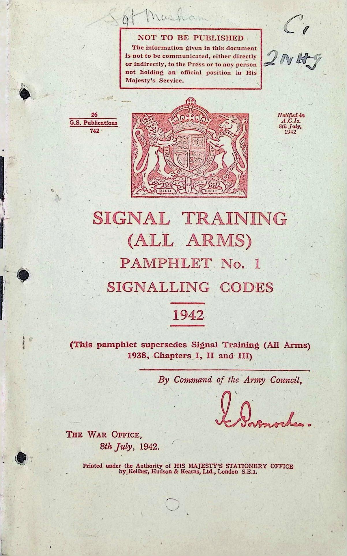 Signal Training (All Arms) Pamphlet No. 1: Signalling Codes (1942)